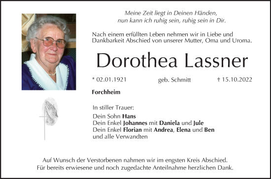 Anzeige von Dorothea Lassner von MGO