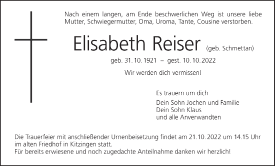 Anzeige von Elisabeth Reiser von MGO