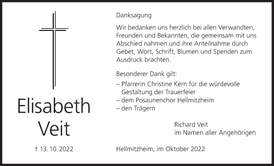 Anzeige von Elisabeth Veit von MGO