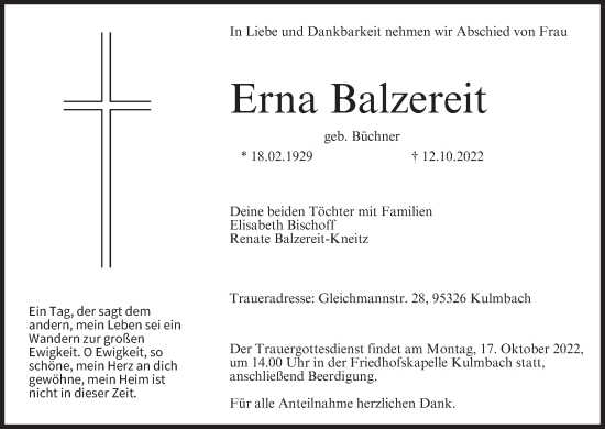 Anzeige von Erna Balzereit von MGO