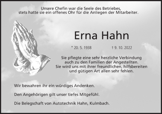 Anzeige von Erna Hahn von MGO