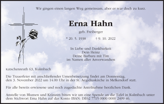 Anzeige von Erna Hahn von MGO