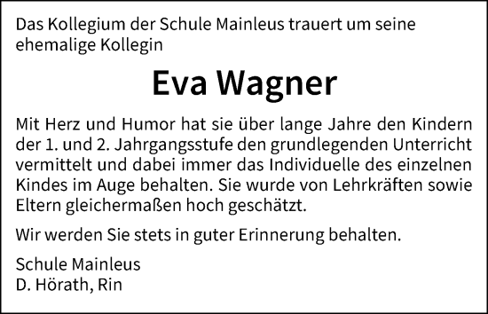 Anzeige von Eva Wagner von MGO