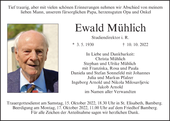 Anzeige von Ewald Mühlich von MGO