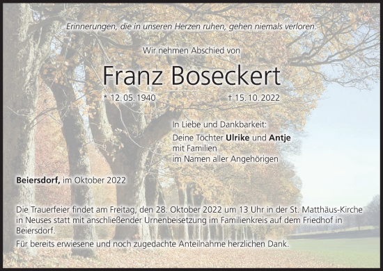 Anzeige von Franz Boseckert von MGO