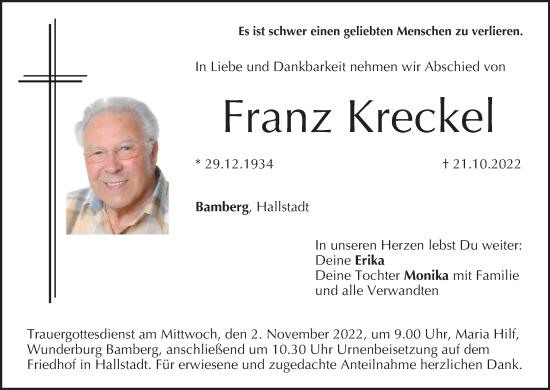 Anzeige von Franz Kreckel von MGO