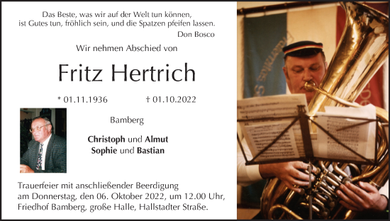 Anzeige von Fritz Hertrich von MGO