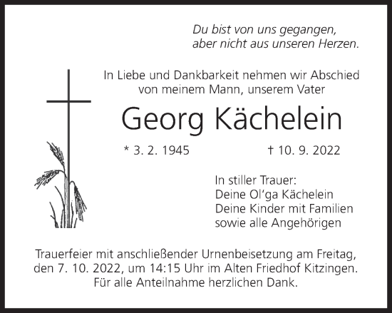 Anzeige von Georg Kächelein von MGO
