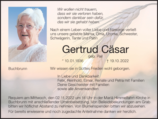 Anzeige von Gertrud Cäsar von MGO