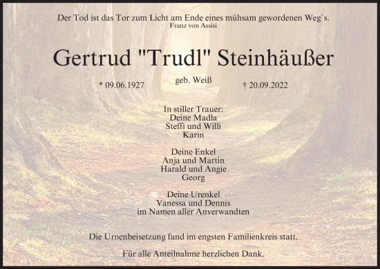 Anzeige von Gertrud Steinhäußer von MGO