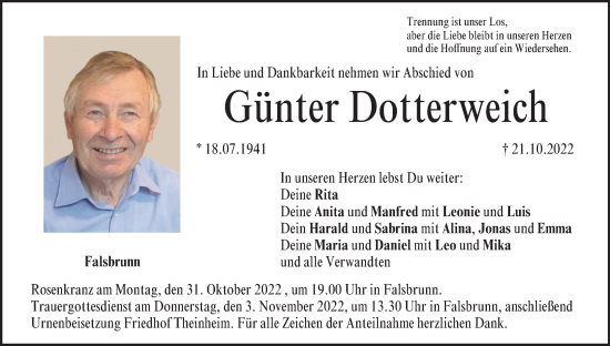 Anzeige von Günter Dotterweich von MGO