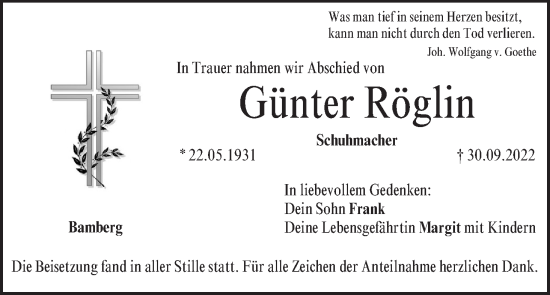 Anzeige von Günter Röglin von MGO