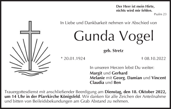 Anzeige von Gunda Vogel von MGO