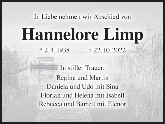 Anzeige von Hannelore Limp von MGO