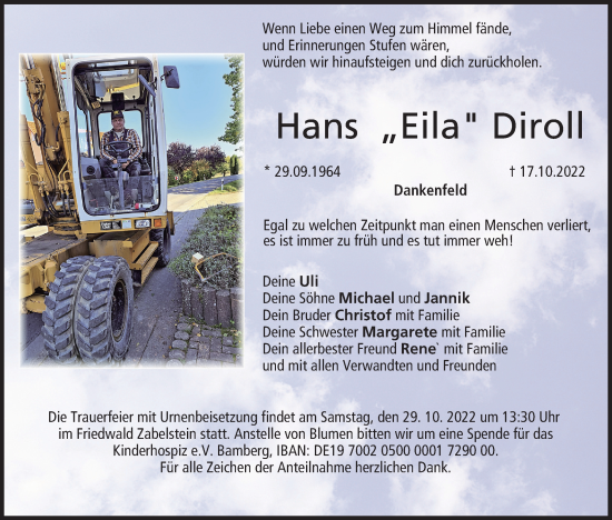 Anzeige von Hans Diroll von MGO