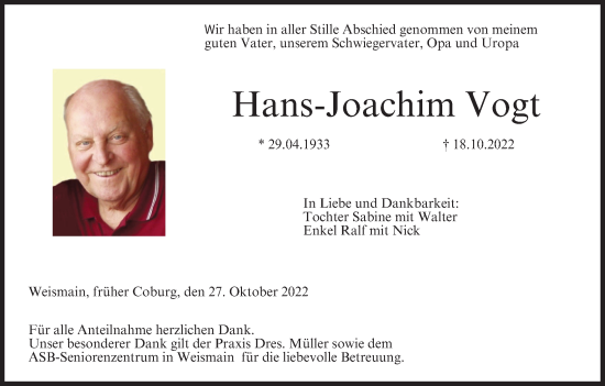 Anzeige von Hans-Joachim Vogt von MGO