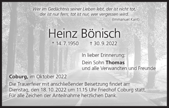 Anzeige von Heinz Bönisch von MGO