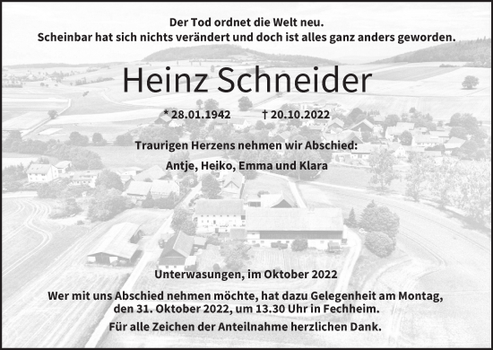 Anzeige von Heinz Schneider von MGO