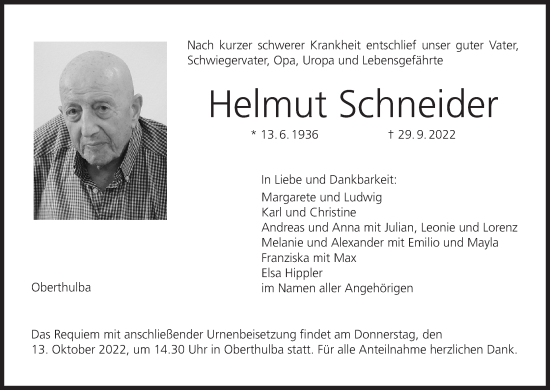 Anzeige von Helmut Schneider von MGO