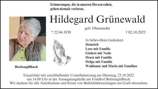 Anzeige von Hildegard Grünewald von MGO
