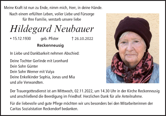 Anzeige von Hildegard Neubauer von MGO