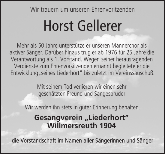 Anzeige von Horst Gellerer von MGO