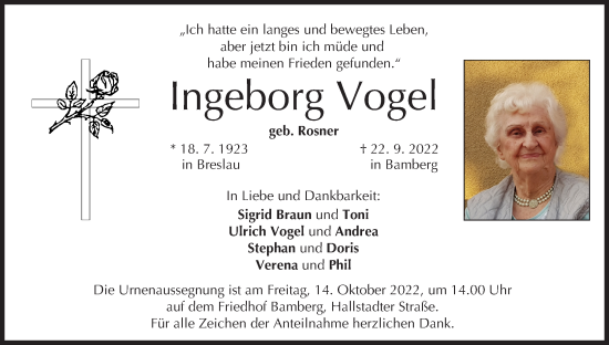 Anzeige von Ingeborg Vogel von MGO