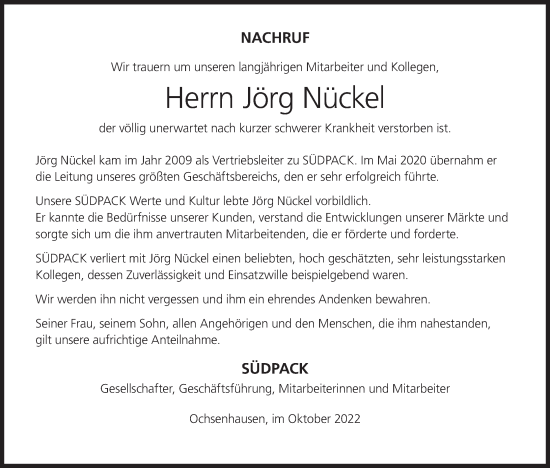 Anzeige von Jörg Nückel von MGO