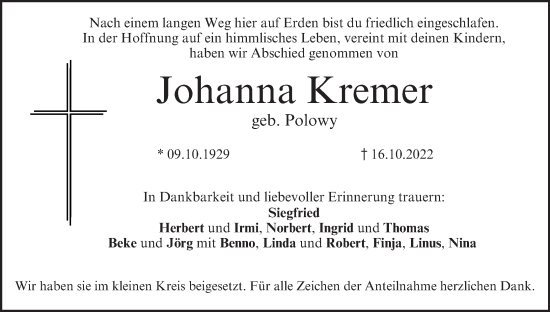 Anzeige von Johanna Kremer von MGO
