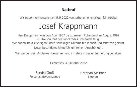 Anzeige von Josef Krappmann von MGO