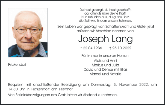 Anzeige von Joseph Lang von MGO