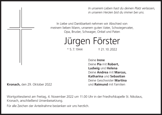 Anzeige von Jürgen Förster von MGO
