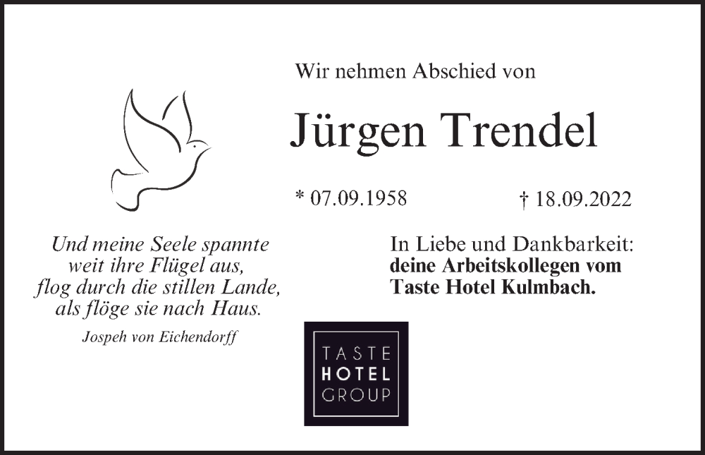  Traueranzeige für Jürgen Trendel vom 08.10.2022 aus MGO