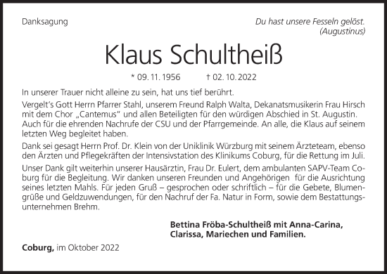 Anzeige von Klaus Schultheiß von MGO