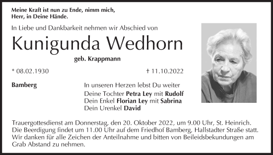 Anzeige von Kunigunda Wedhorn von MGO