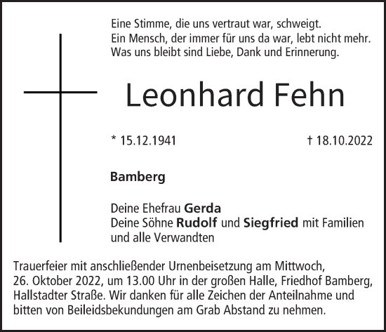Anzeige von Leonhard Fehn von MGO