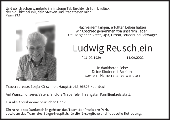 Anzeige von Ludwig Reuschlein von MGO