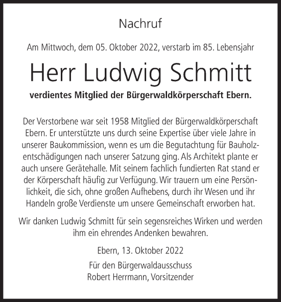 Anzeige von Ludwig Schmitt von MGO