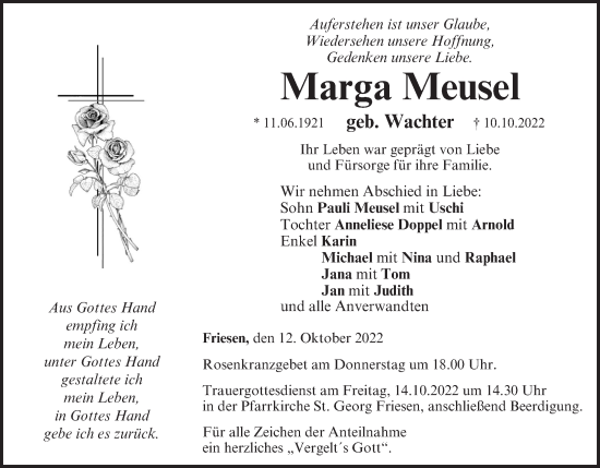 Anzeige von Marga Meusel von MGO