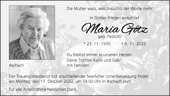 Anzeige von Maria Götz von MGO