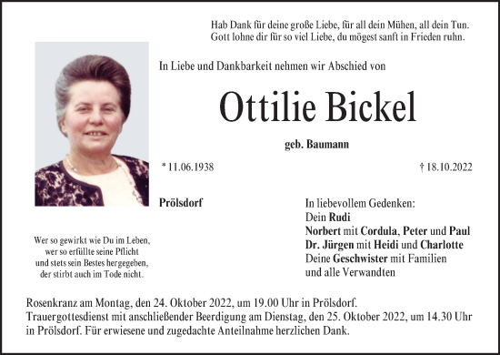 Anzeige von Ottilie Bickel von MGO