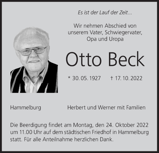 Anzeige von Otto Beck von MGO