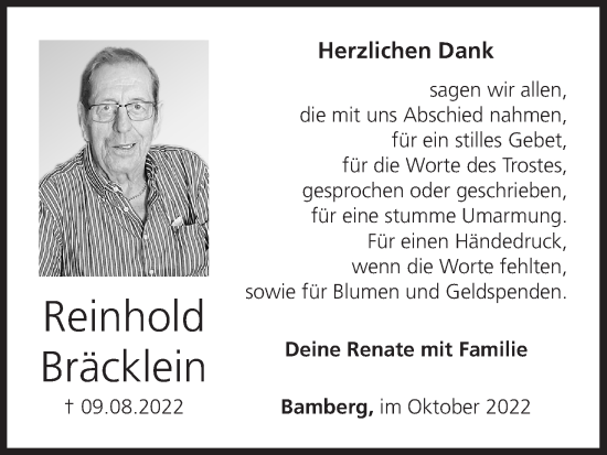 Anzeige von Reinhold Bräcklein von MGO