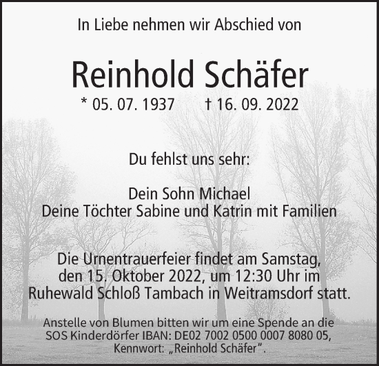 Anzeige von Reinhold Schäfer von MGO