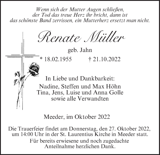 Anzeige von Renate Müller von MGO