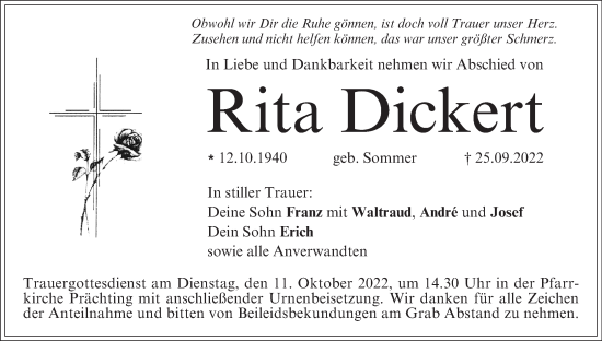 Anzeige von Rita Dickert von MGO