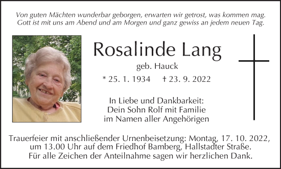 Anzeige von Rosalinde Lang von MGO