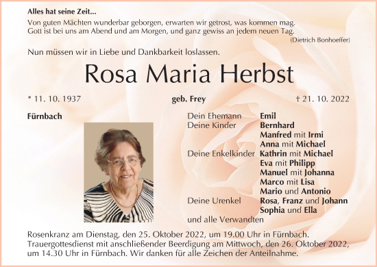Anzeige von Rosa Maria Herbst von MGO