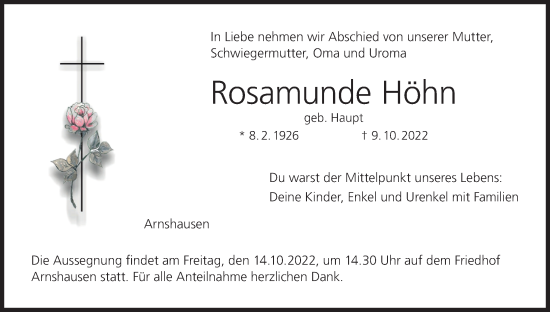 Anzeige von Rosamunde Höhn von MGO