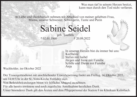 Anzeige von Sabine Seidel von MGO